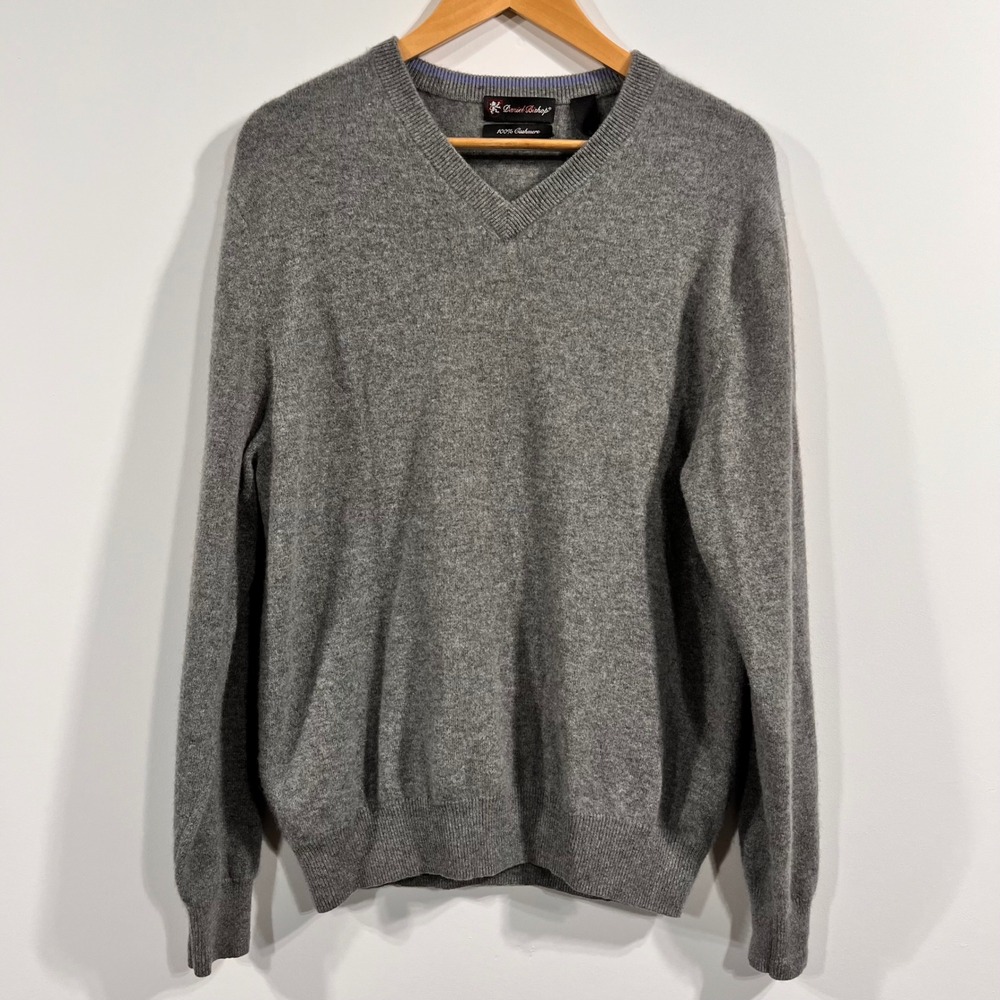 Daniel Bishop Men 100% Cashmere Quiet Luxury Sweater Gray Large Old Money Preppy
